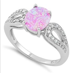 925 NEW Sterling Silver Pink Oval Lab Opal CZ Ring